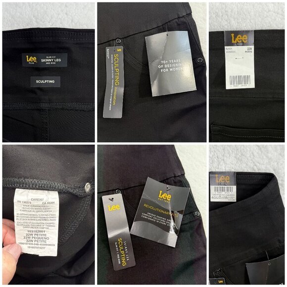 Lee Plus Pull On Jeans Skinny Leg Stretch Mid Rise Black Size 22W Petite NWT - Picture 9 of 11